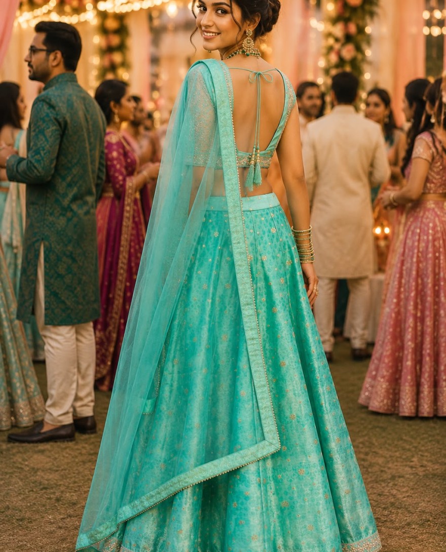 SEAGREEN - Embroidered Work Viscose Lehenga Choli In Sea Green Colour